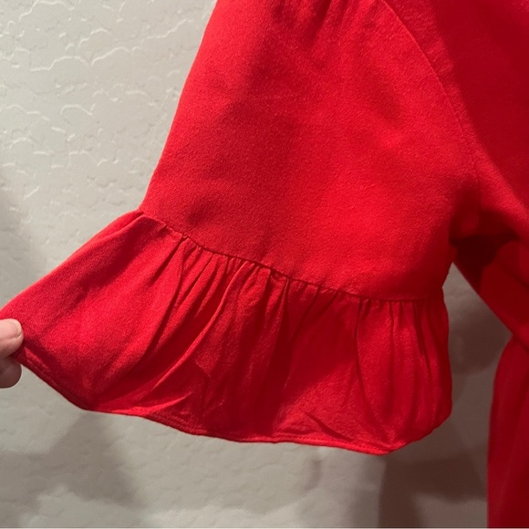 Sabo Luxe size Small Red V neck dress with ruffled sleeves and skirt hem - Picture 5 of 9